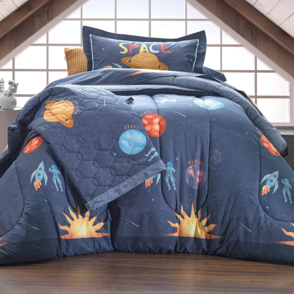 Jogo de Cama Infantil Solteiro Karsten 180 fios Percal 100% Algodão Galáxia Estampado